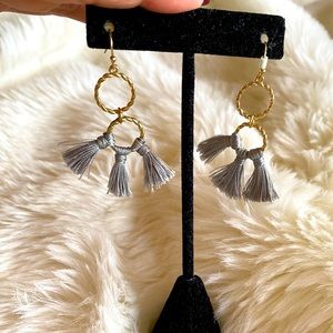 Gold and grey drop double hoop earrings